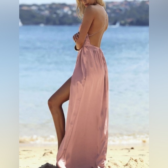 Pink Satin Maxi Dress - Picture 4 of 5